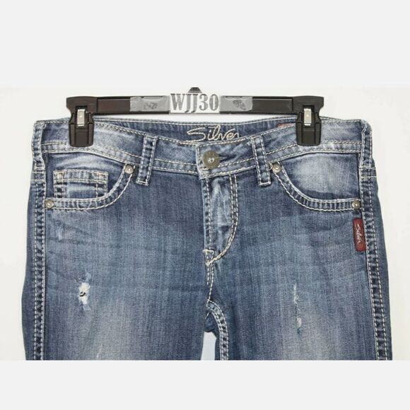 Silver Frances Capri Jeans Womens 28 Distressed Medium Wash Low Rise - Picture 5 of 12